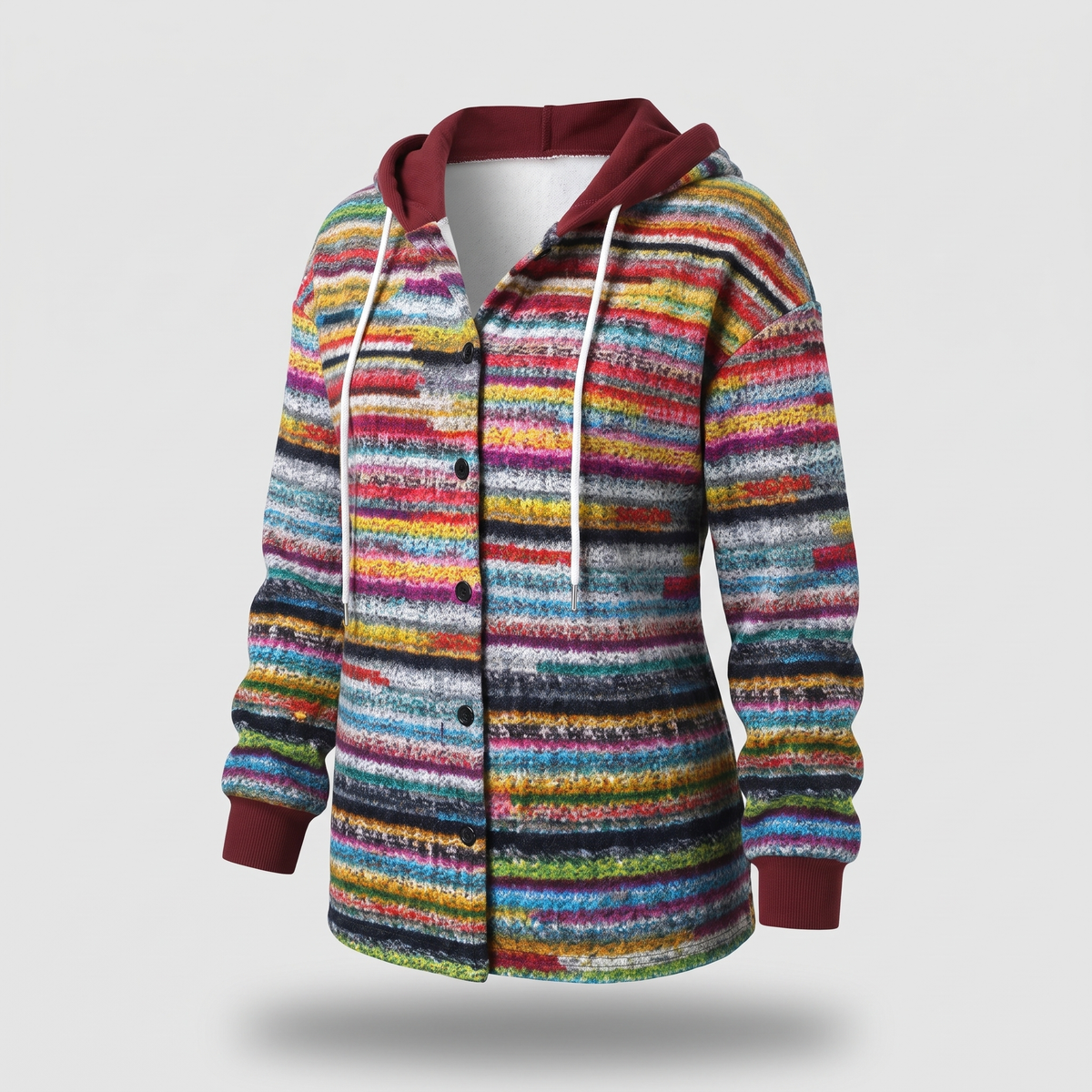Highland Plaid Hooded Coat - Rainbow