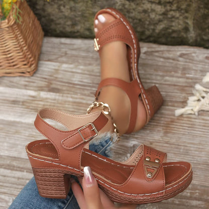 Hollie Everyday Block-Heel Sandals - Brown