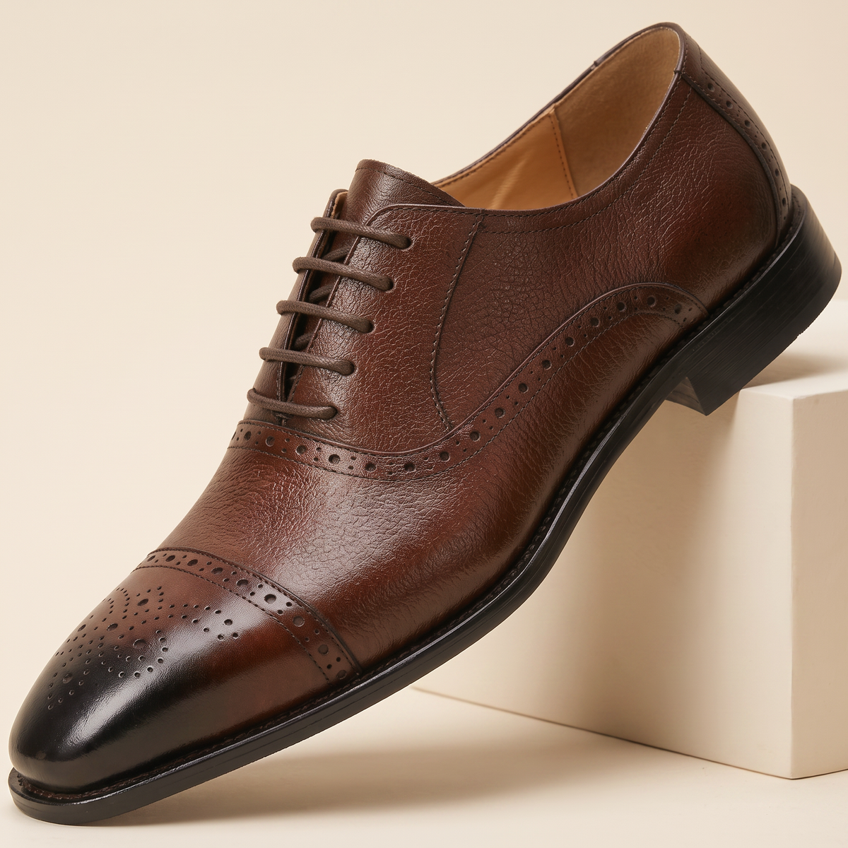 Huxley Premium Leather-Look Lace-Ups - Brown