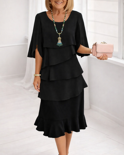 Iris Ruffle Midi Dress - Black