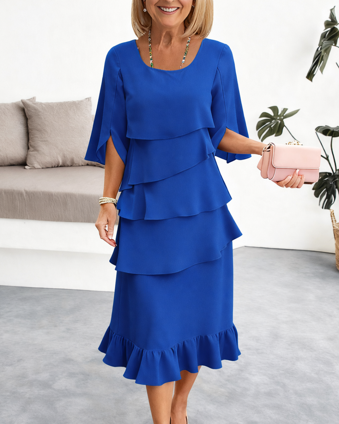 Iris Ruffle Midi Dress - Blue