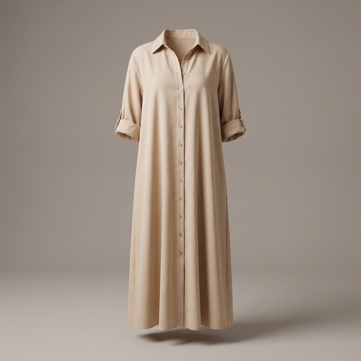 Ivy Button Dress - Beige