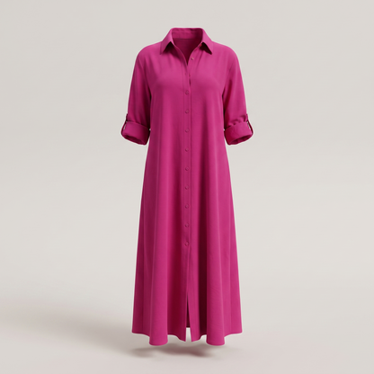 Ivy Button Dress - Fuchsia