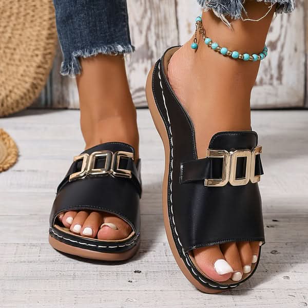 Jemima Block Heel Slip-On Sandals - Black