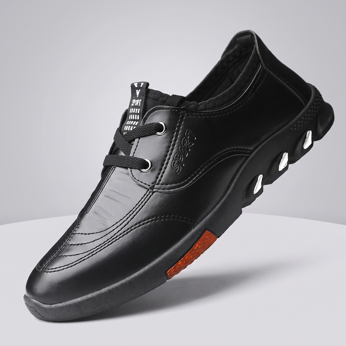 Kingsbridge Leather-Look Comfort Shoes - Black Lace Up