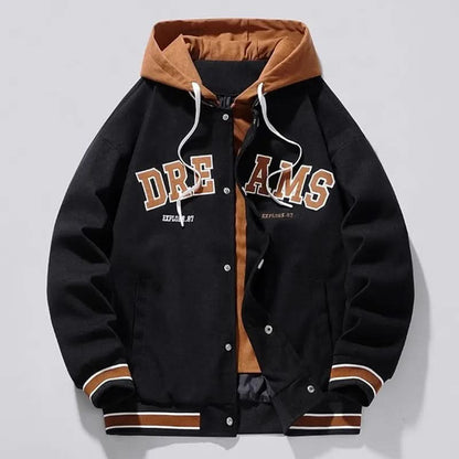 Kingsley Hooded Varsity Jacket - Black
