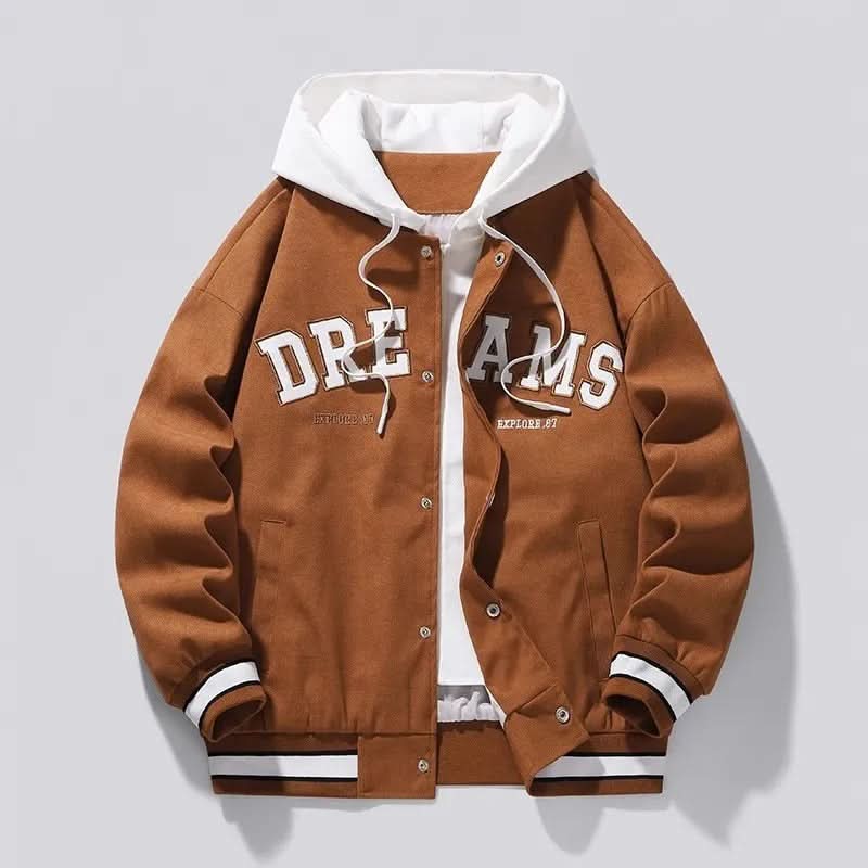 Kingsley Hooded Varsity Jacket - Brown