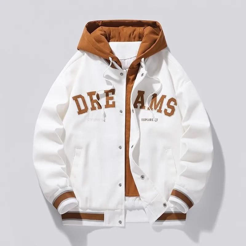 Kingsley Hooded Varsity Jacket - White