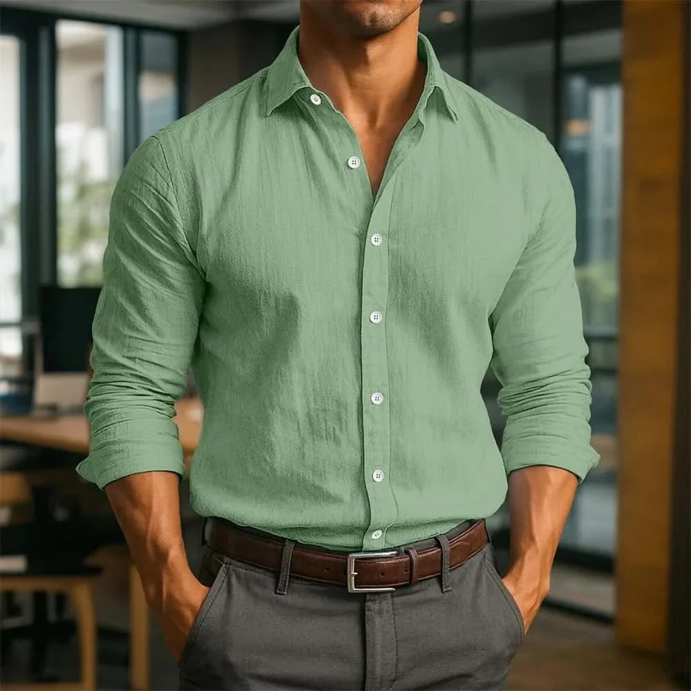 Kingsley Linen Long Sleeve Shirt - Green