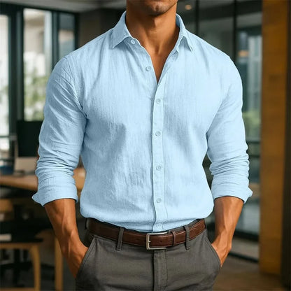 Kingsley Linen Long Sleeve Shirt - Light Blue