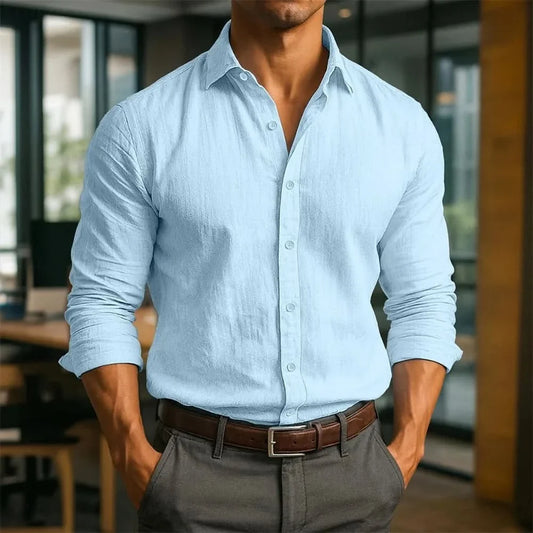 Kingsley Linen Long Sleeve Shirt - Light Blue