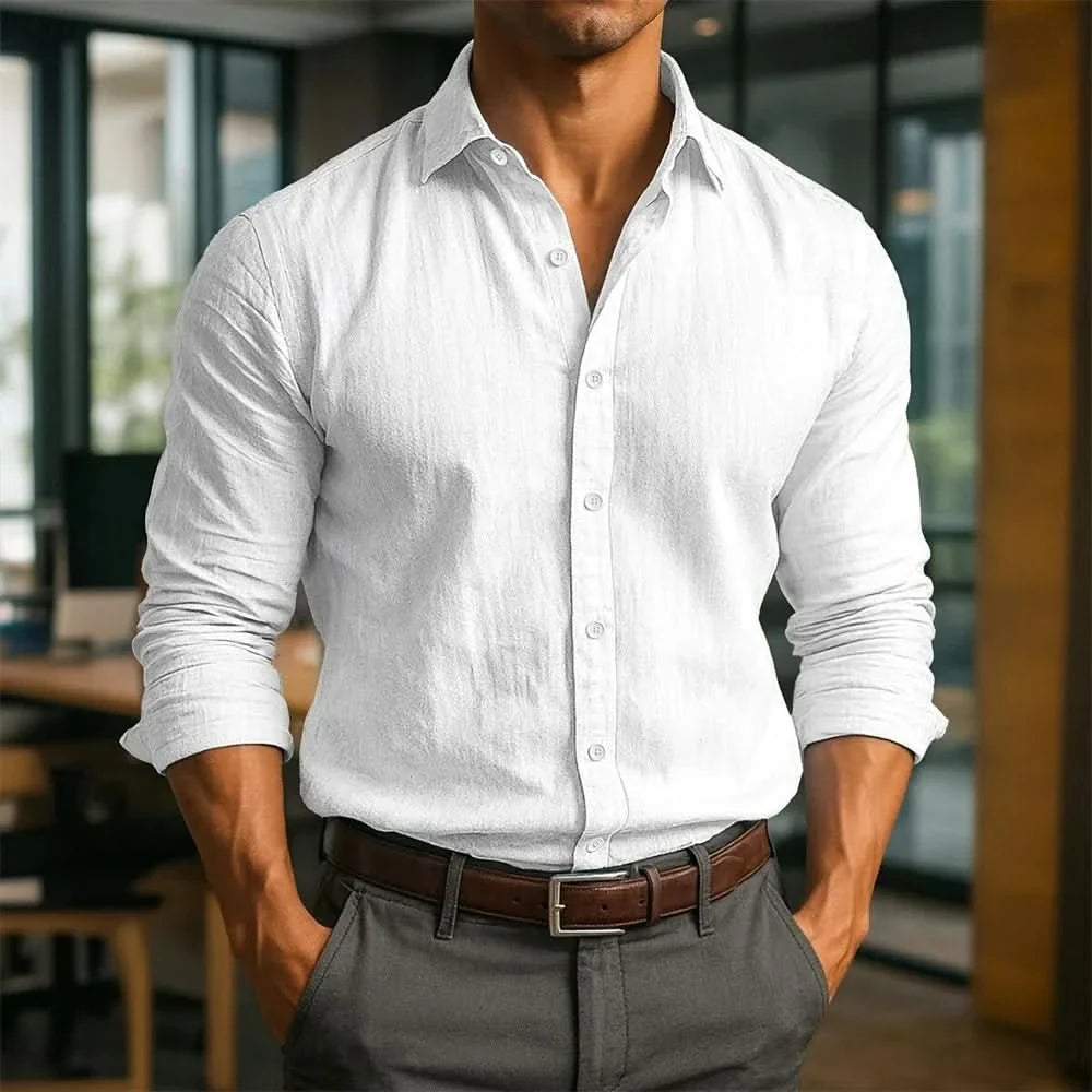Kingsley Linen Long Sleeve Shirt - White