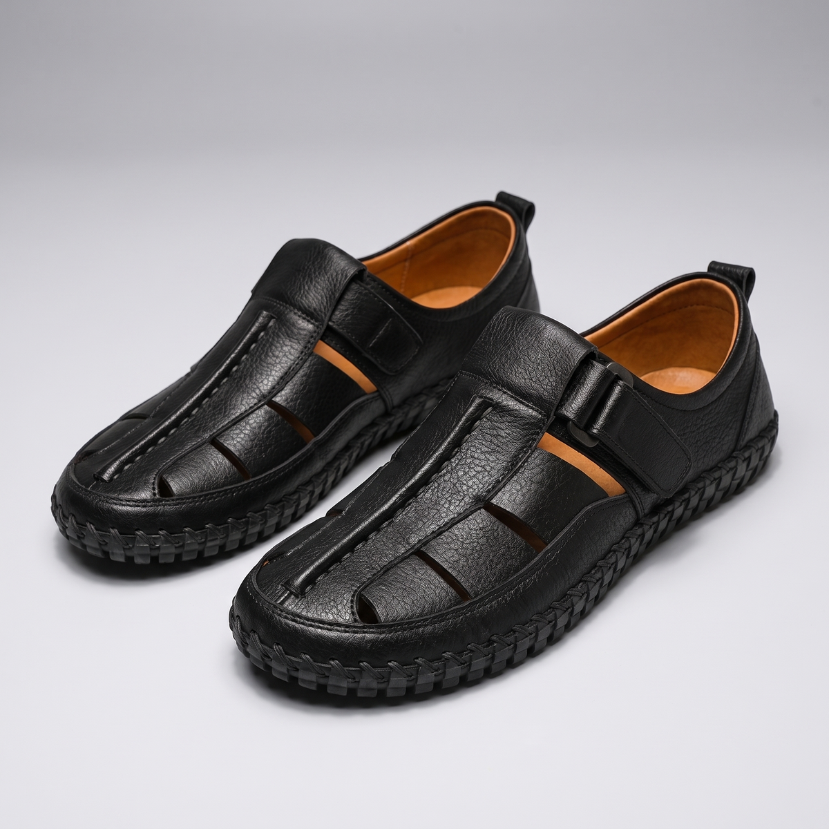 Kirkham Cage-Weave Leather-Look Sandals - Black