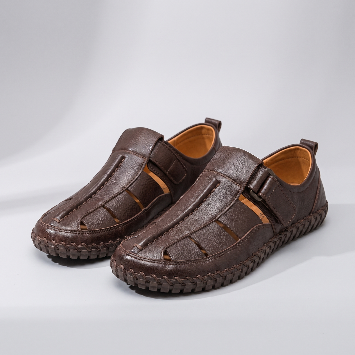 Kirkham Cage-Weave Leather-Look Sandals - Coffee