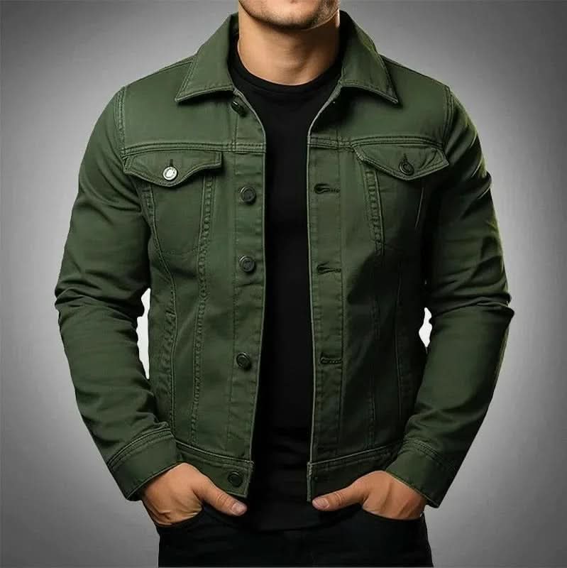 Langley Relaxed Denim Jacket - Olive Green