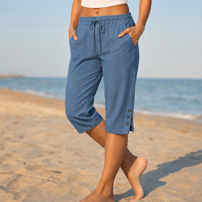 Langport Calf-Length Capri Trousers - Blue
