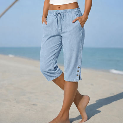 Langport Calf-Length Capri Trousers - Light blue