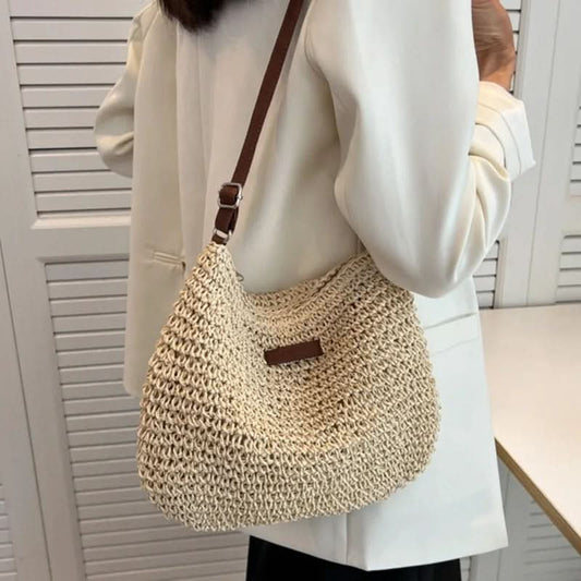 Lavinia Elegant Straw Tote - Beige