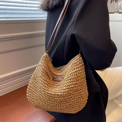 Lavinia Elegant Straw Tote - Brown
