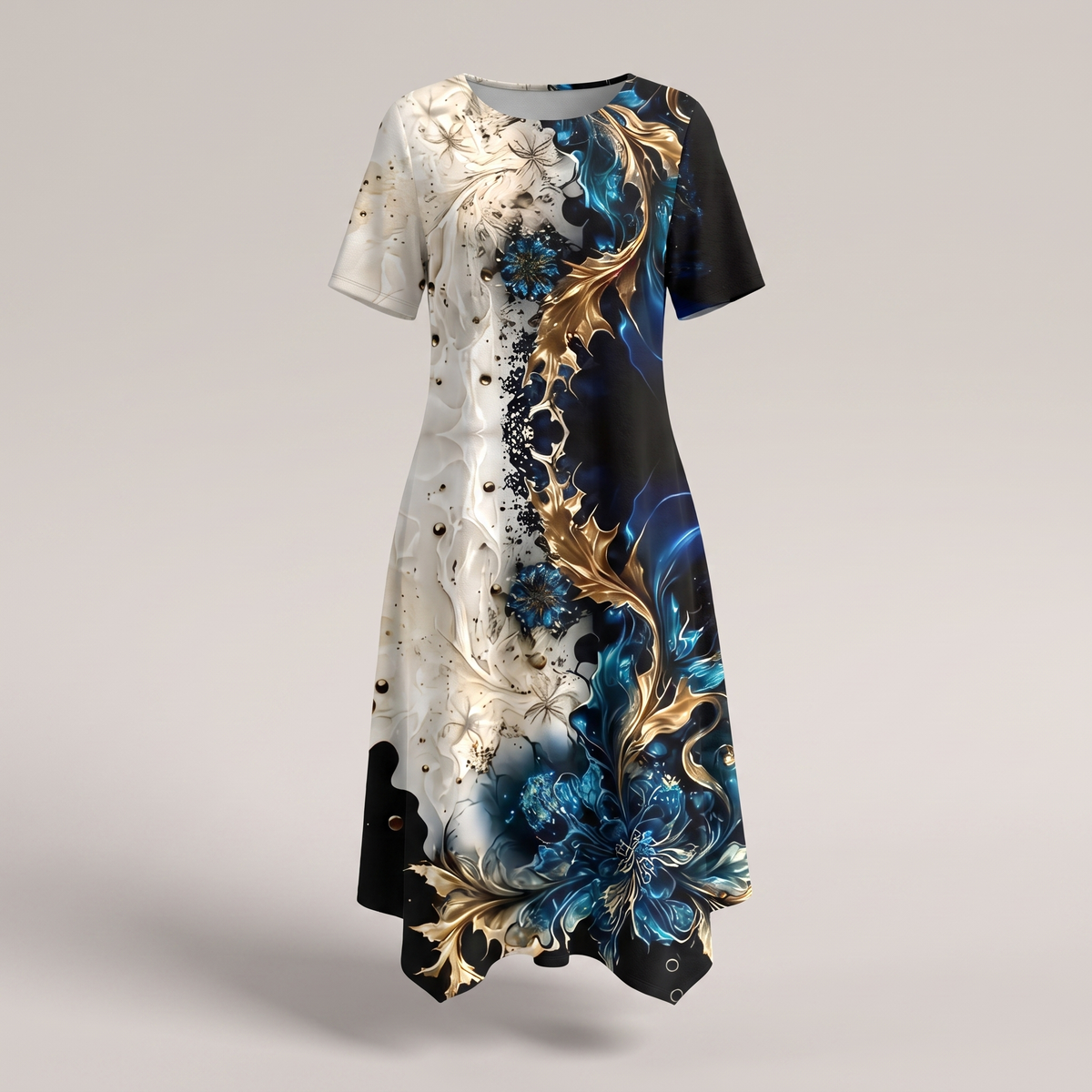Leandria Relaxed Floral Midi Dress - Blue