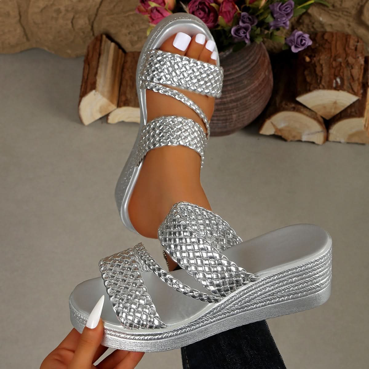 Leni Summer Platform Sandals - SIlvery