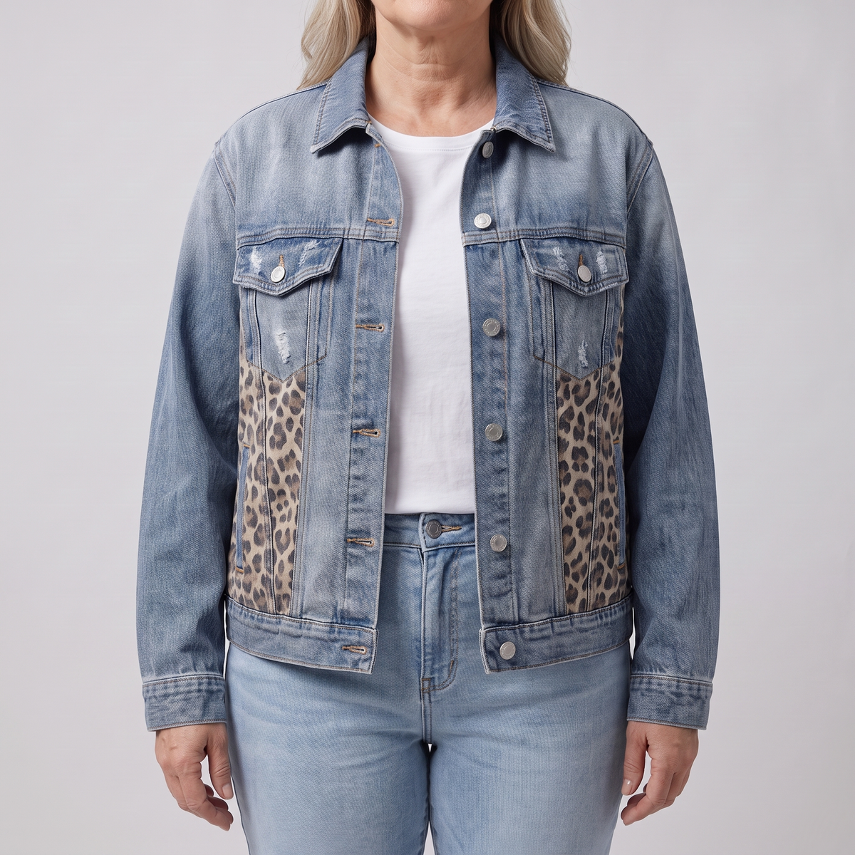 Leopard Panel Denim Jacket