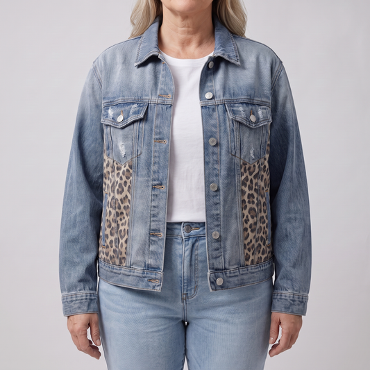 Leopard Panel Denim Jacket