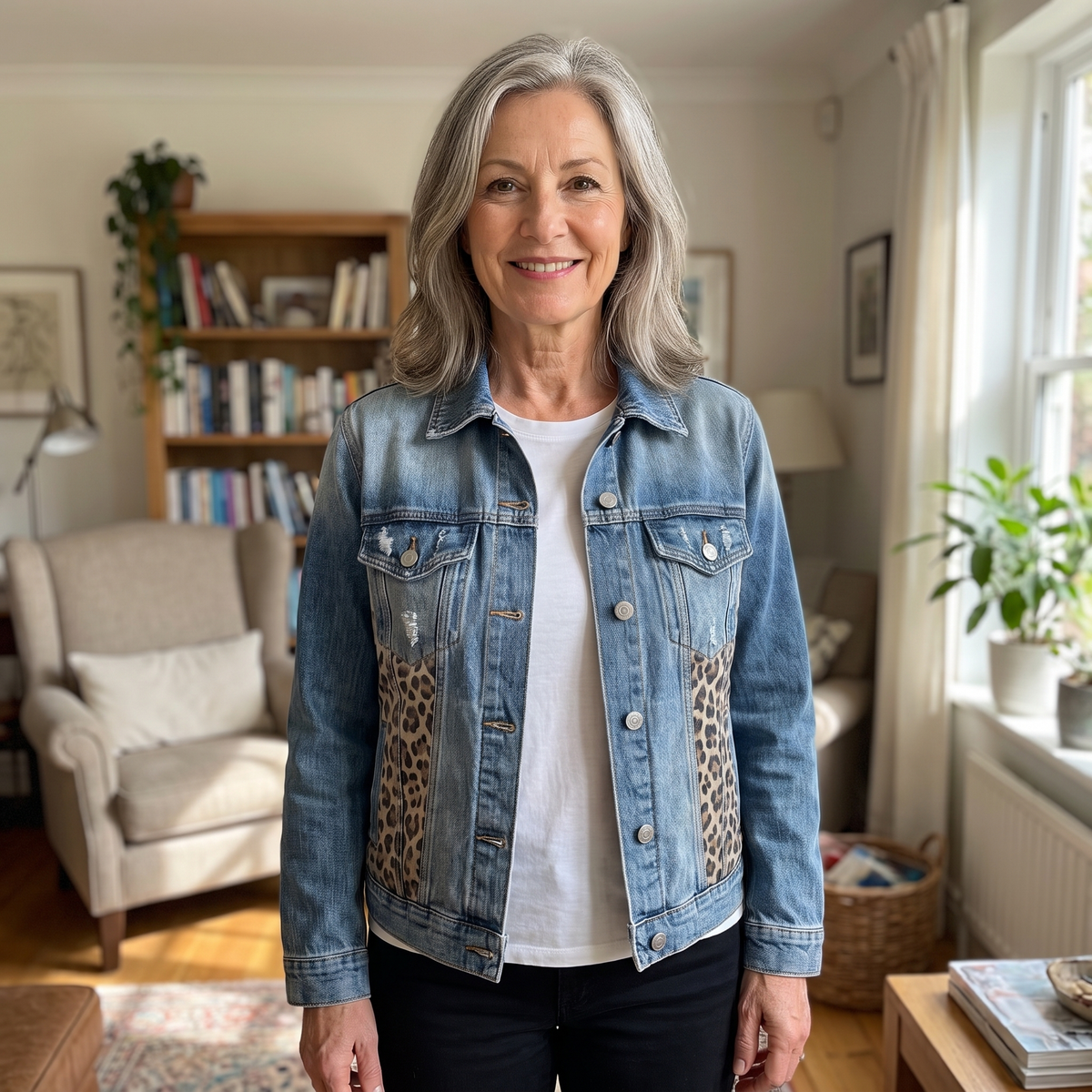Leopard Panel Denim Jacket