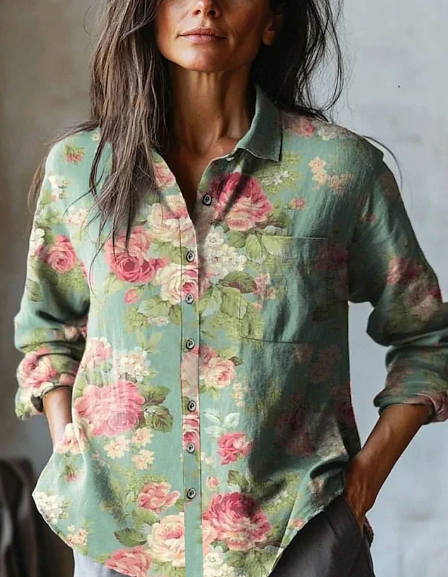 Lila Floral Embroidered Linen Shirt - Green