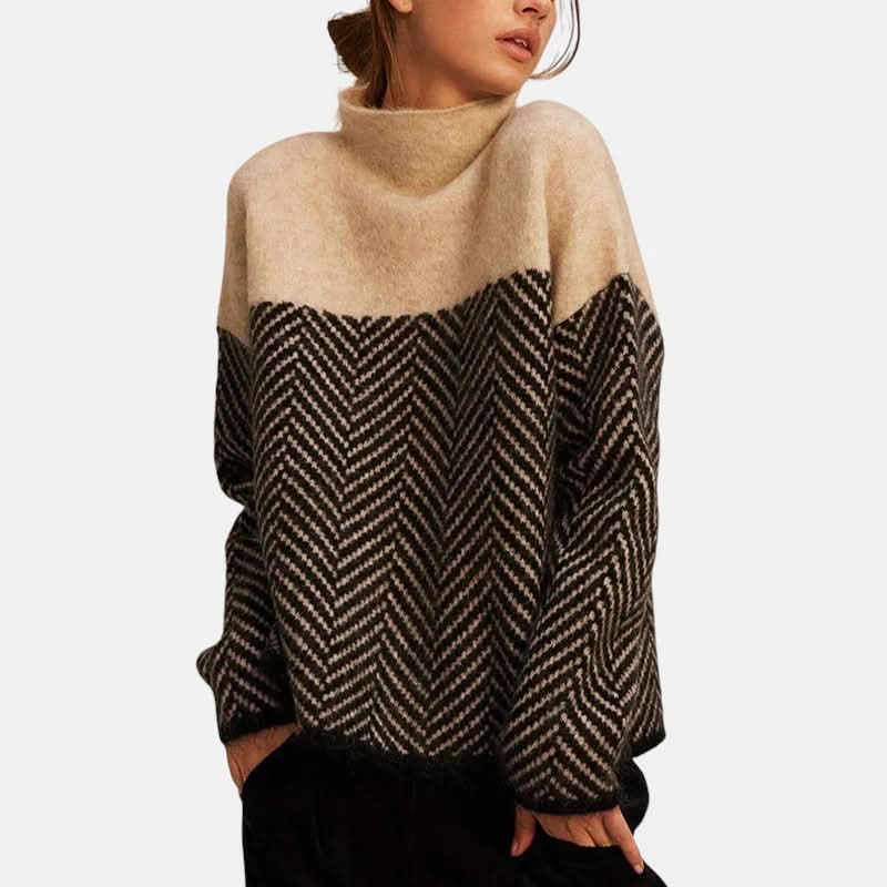 Lila Herringbone Knit Sweater - Beige