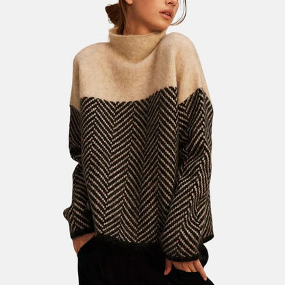 Lila Herringbone Knit Sweater - Beige