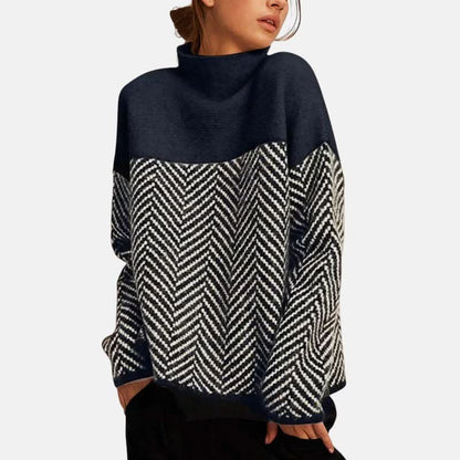 Lila Herringbone Knit Sweater - Navy