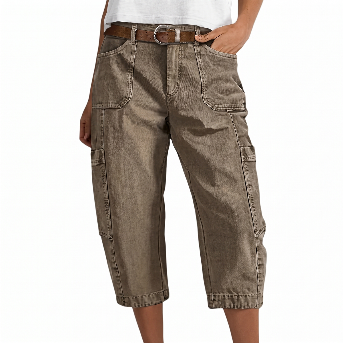 Lindale Pocketed Utility Capris - Khaki