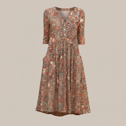 Liora Luxe V-Neck Dress - Beige