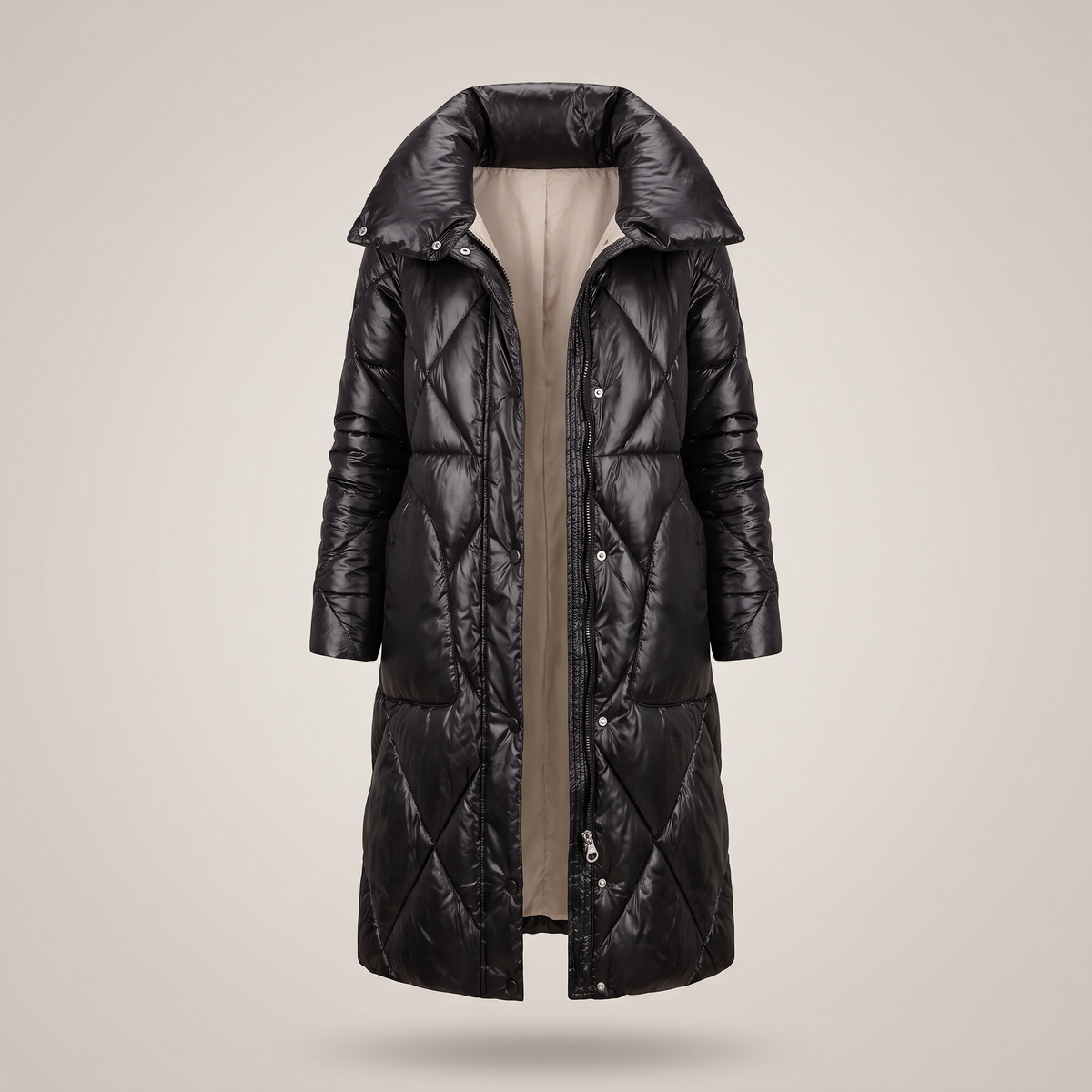 Longline Quilted Winter Coat - Black