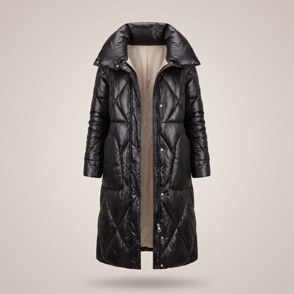 Longline Quilted Winter Coat - Black