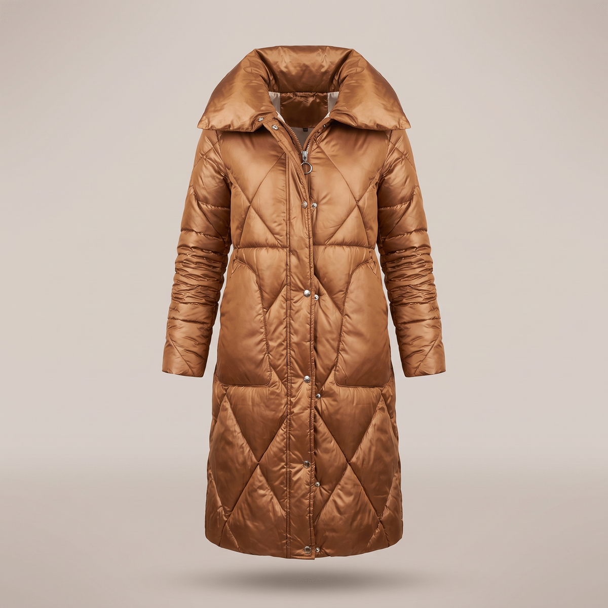 Longline Quilted Winter Coat - Khaki