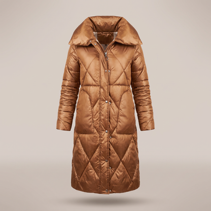 Longline Quilted Winter Coat - Khaki