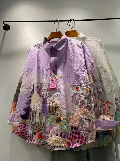 Lorena Fun Print Oversized Shirt - Lavender