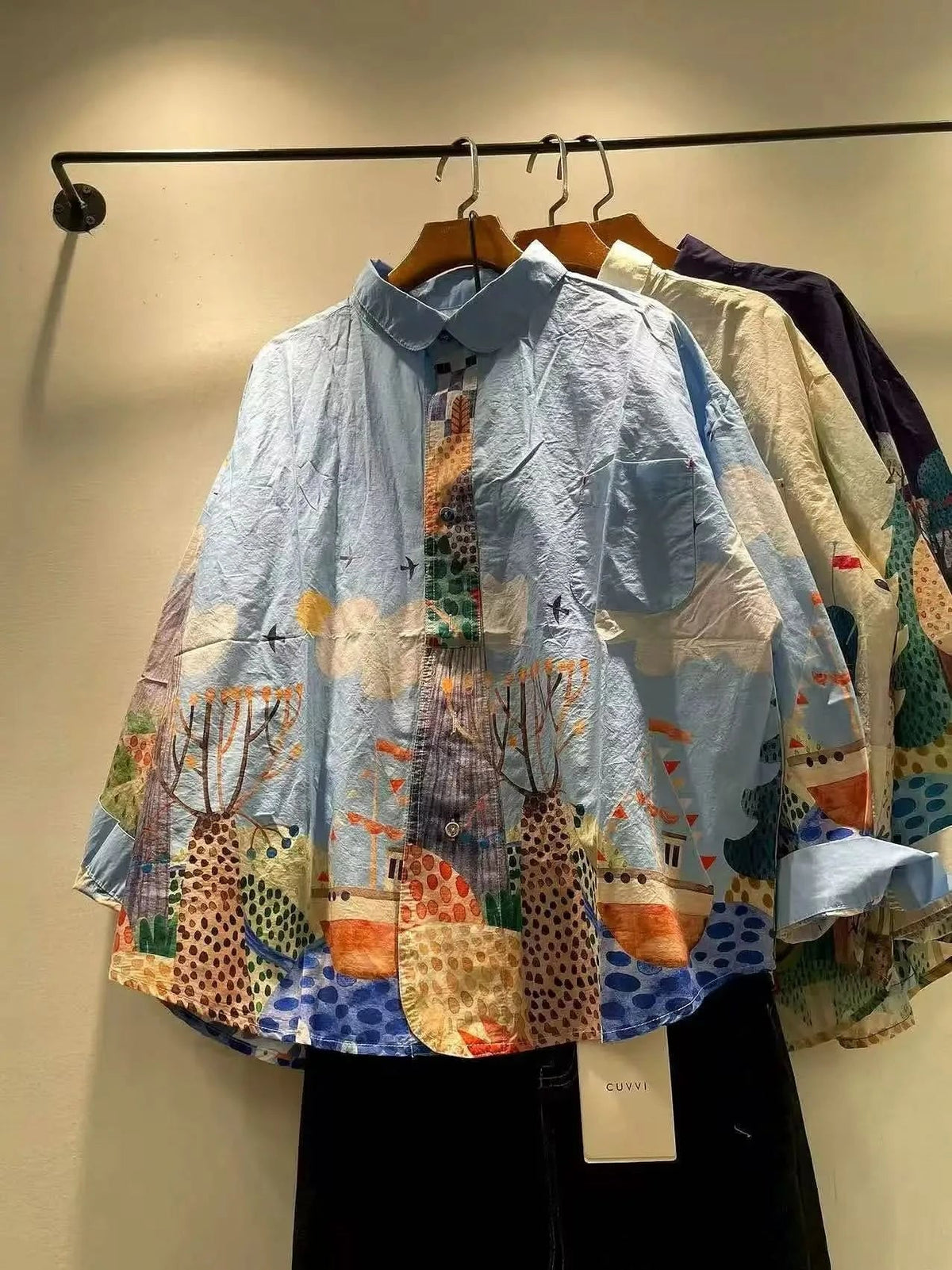 Lorena Fun Print Oversized Shirt - Light Blue