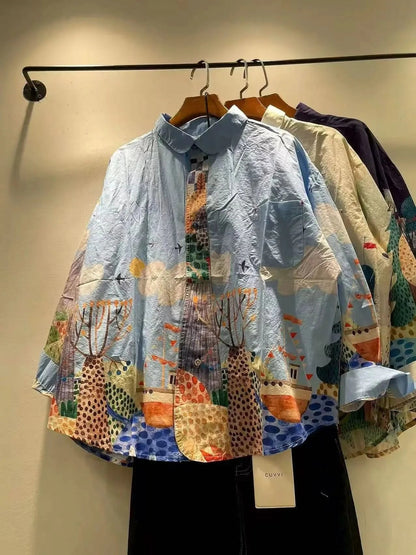 Lorena Fun Print Oversized Shirt - Light Blue
