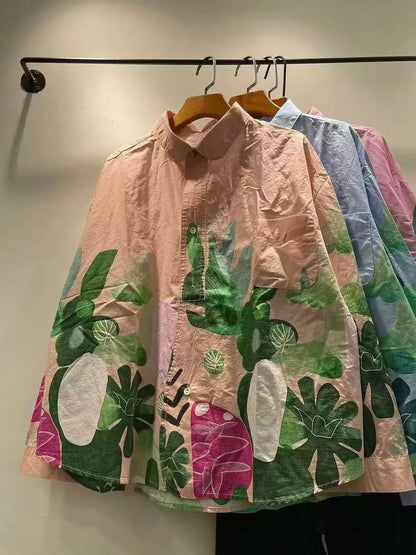 Lorena Fun Print Oversized Shirt - Pastel Pink