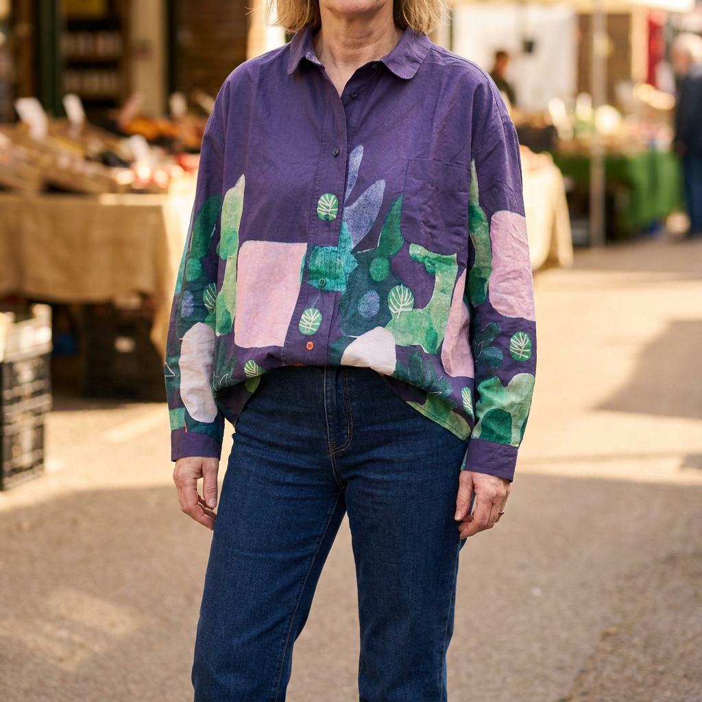 Lorena Fun Print Oversized Shirt - Purple