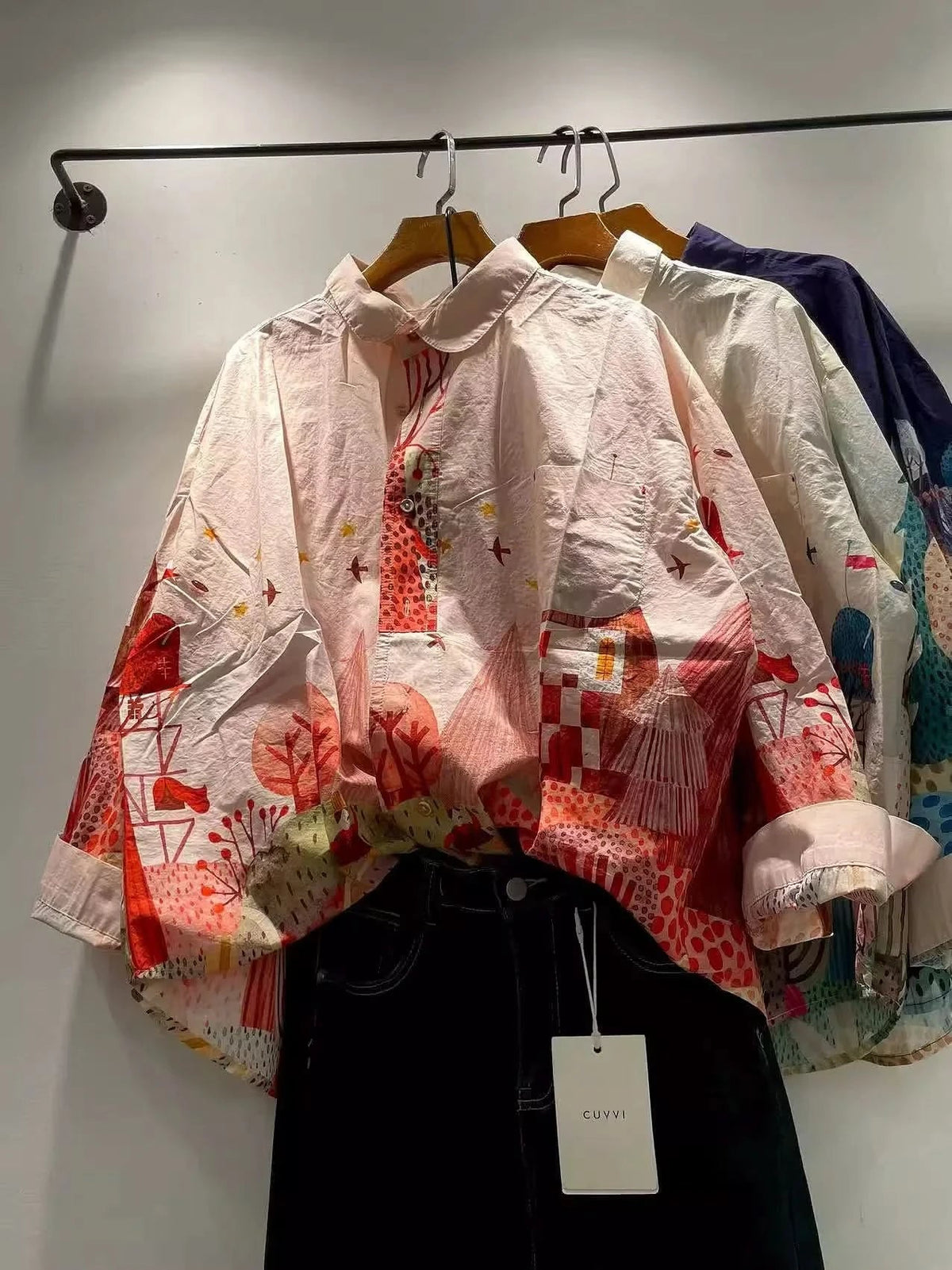 Lorena Fun Print Oversized Shirt - White Red