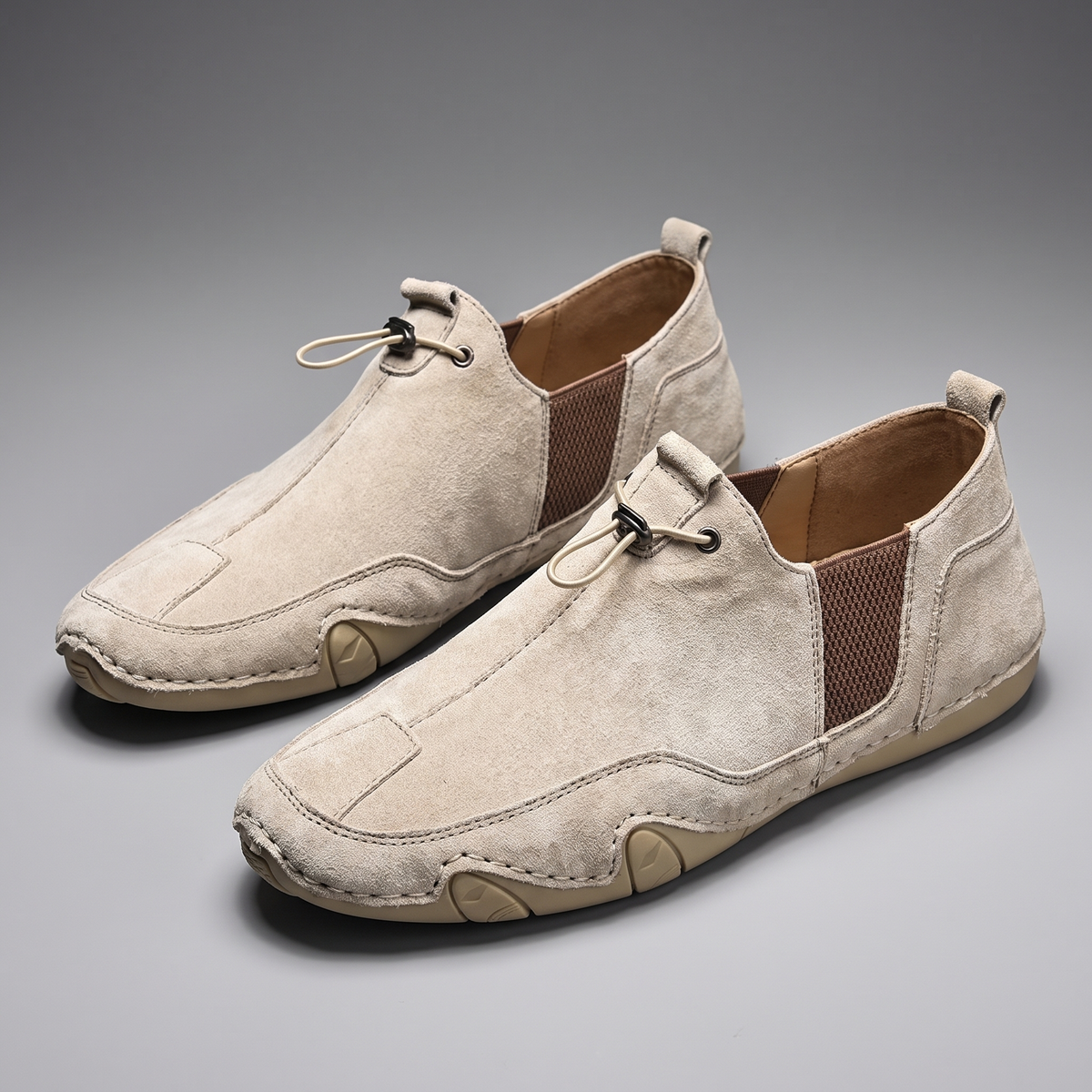 Lorenzo Leather-Look Slip-Ons - Beige