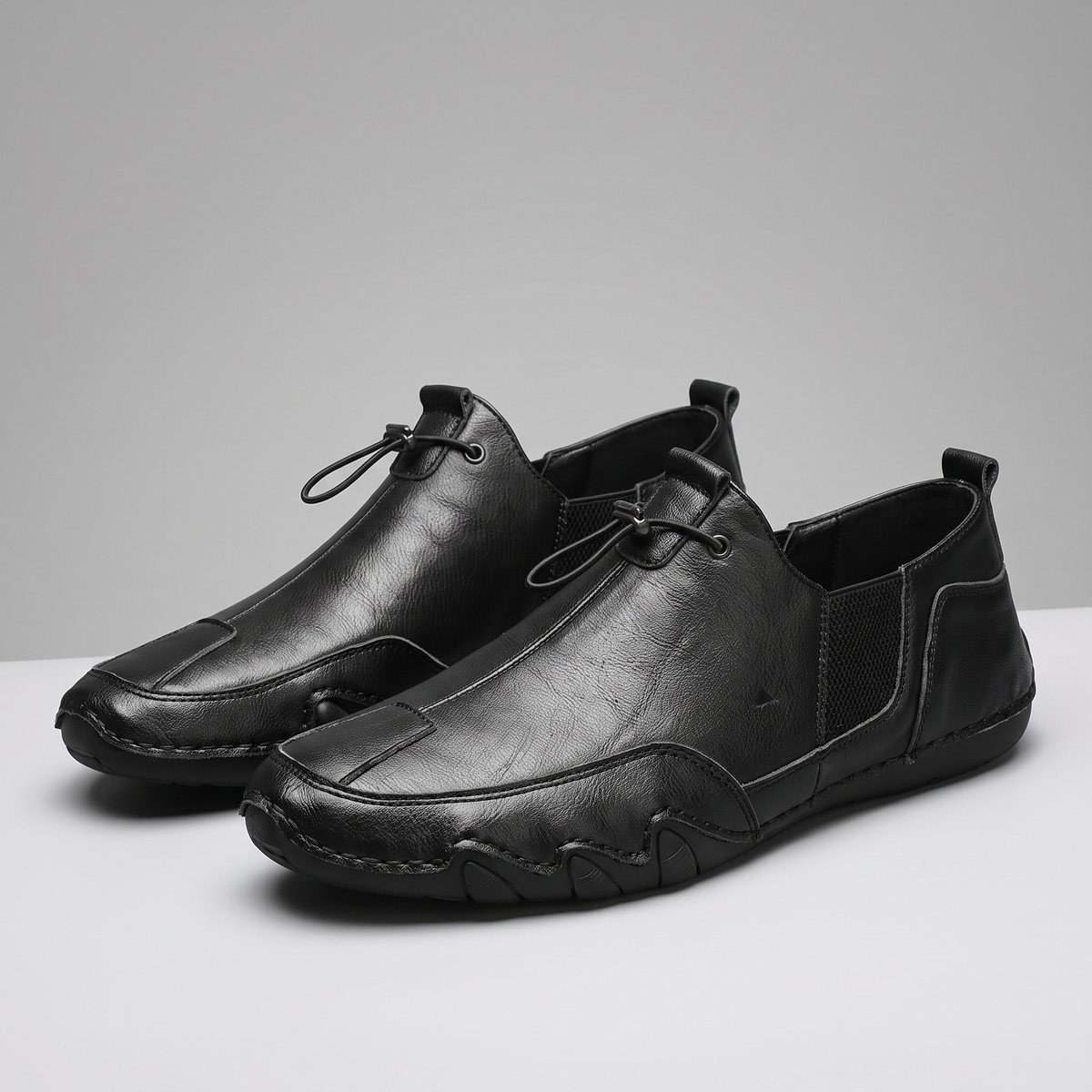 Lorenzo Leather-Look Slip-Ons - Black