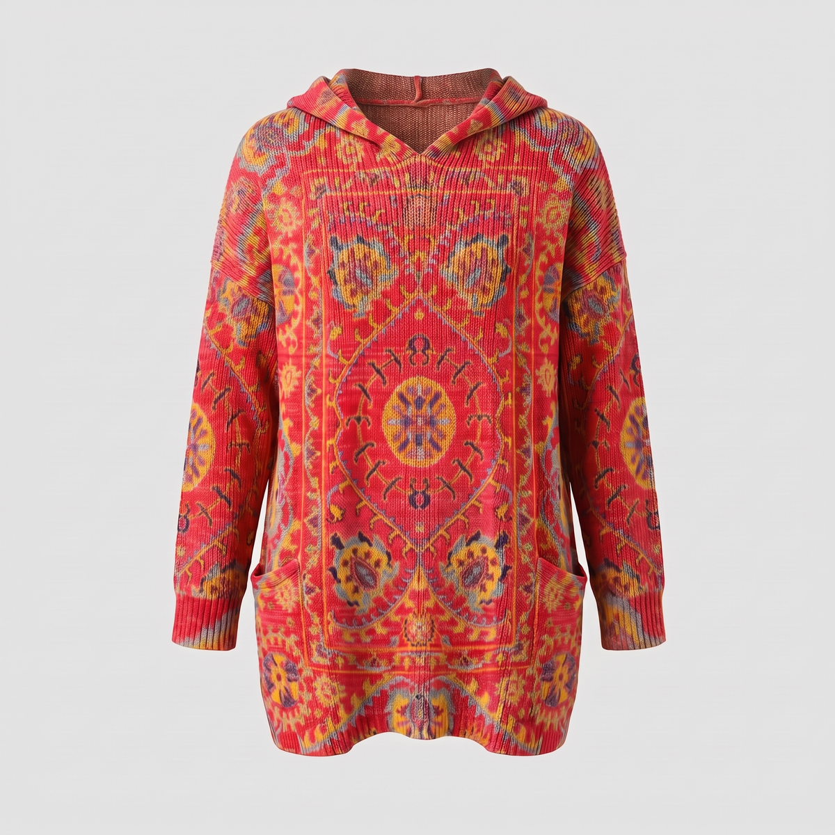 Lowenna Bohemian Hooded Tunic - Red