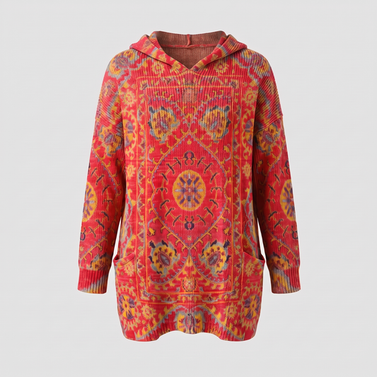 Lowenna Bohemian Hooded Tunic - Red