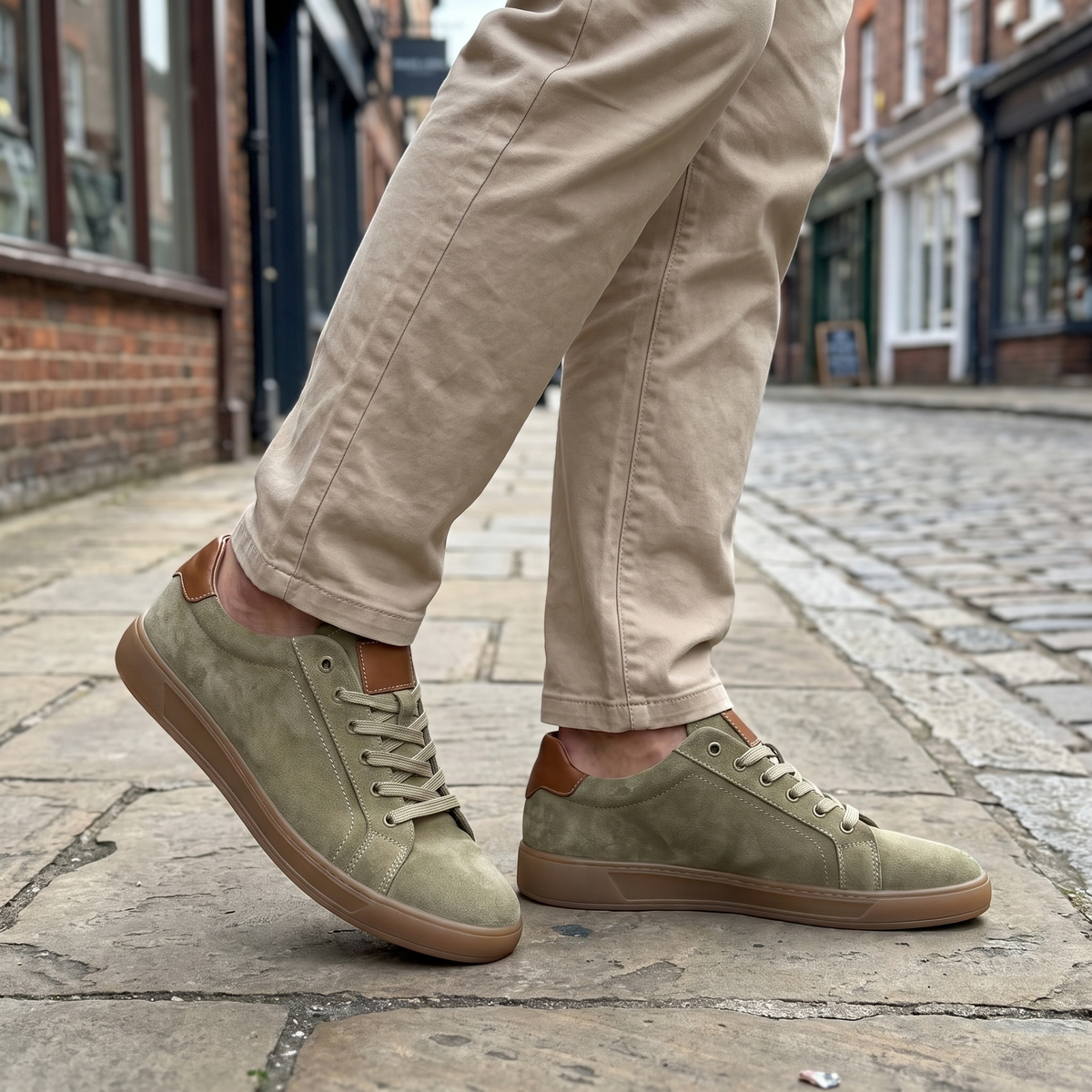 Loxley Refined Leather-Look Sneakers - Khaki