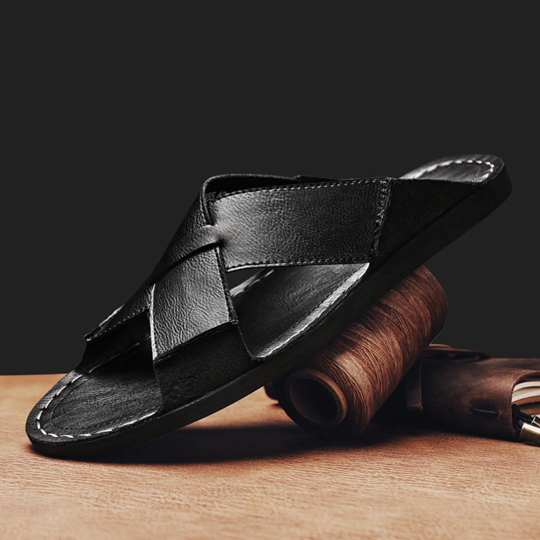 Luca Leather-Look Slides - Black